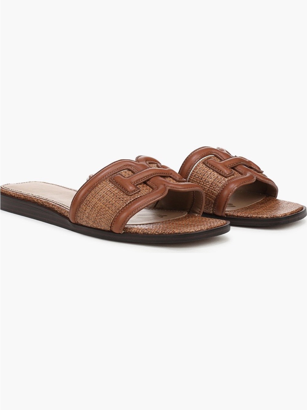 Sam Edelman Brown Woven Leather-Trim Slide Sandals
